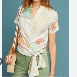 Anthropologie Wray WATERCOLOR- Multi Silk V-neck Wrap